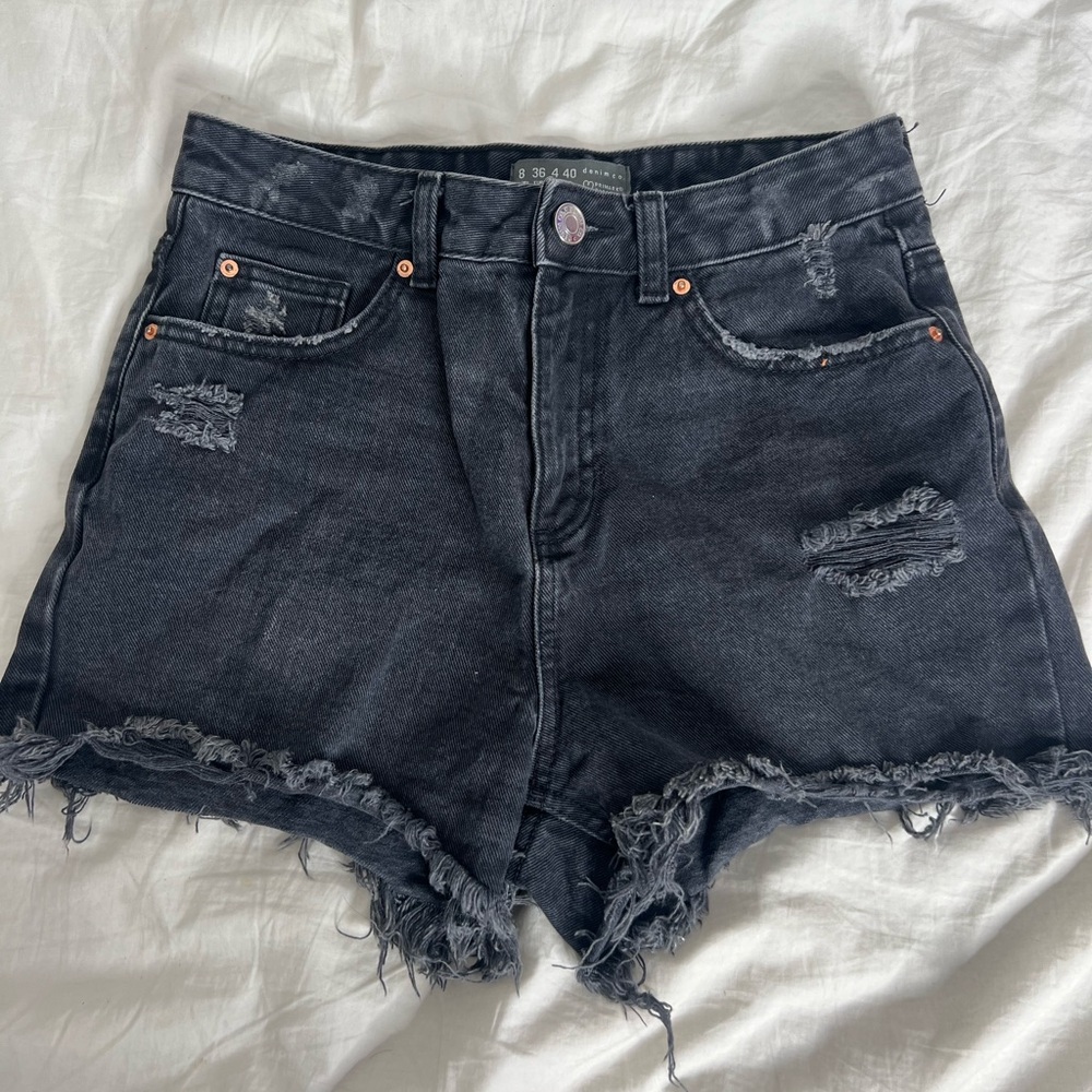 Primark Black Washed Denim Distressed Shorts